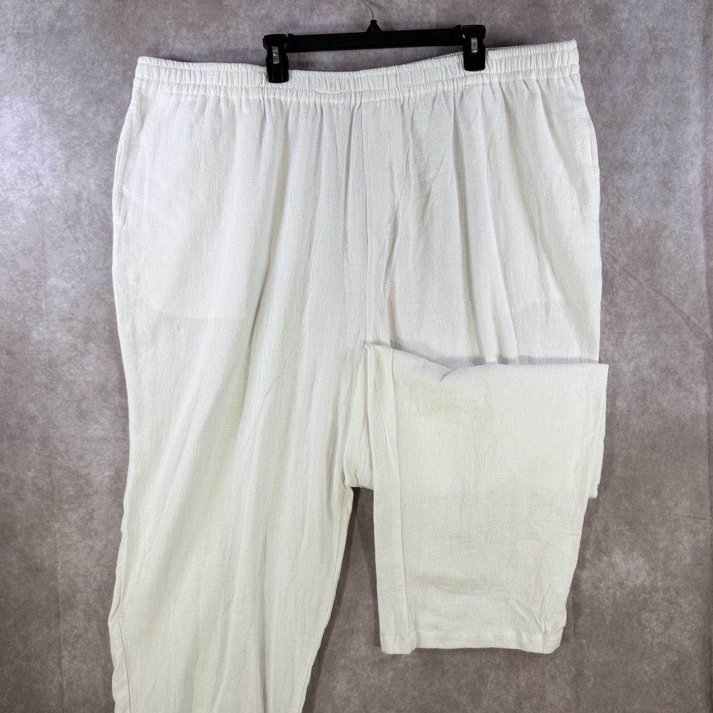 Ks Island‎ Pants Women Plus Size 4XLT White Elastic Waist Pull-On Beach Resort